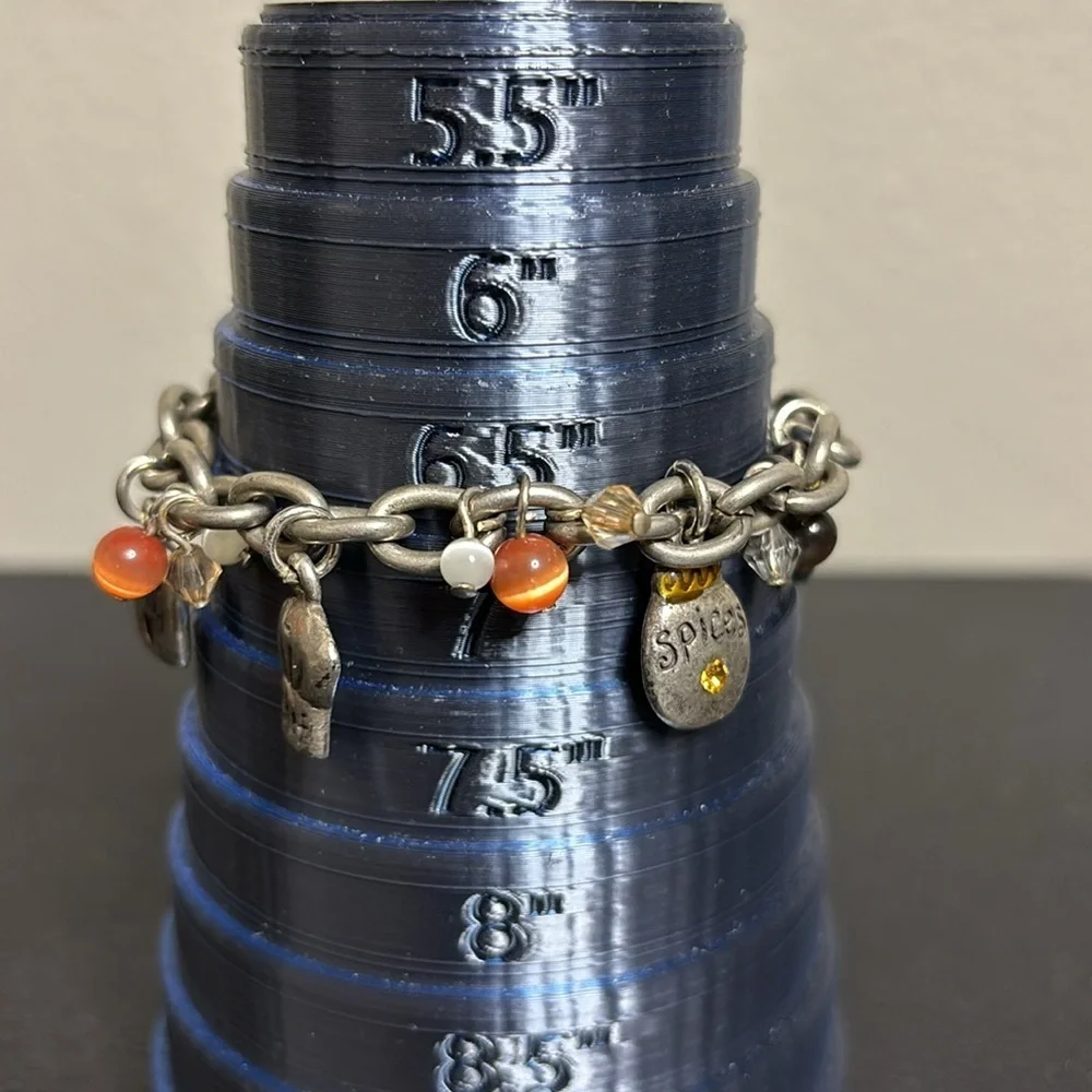 Vintage AJMC Charm Chef Spices Pan Hat Heart Silver Tone Chain Link Bracelet